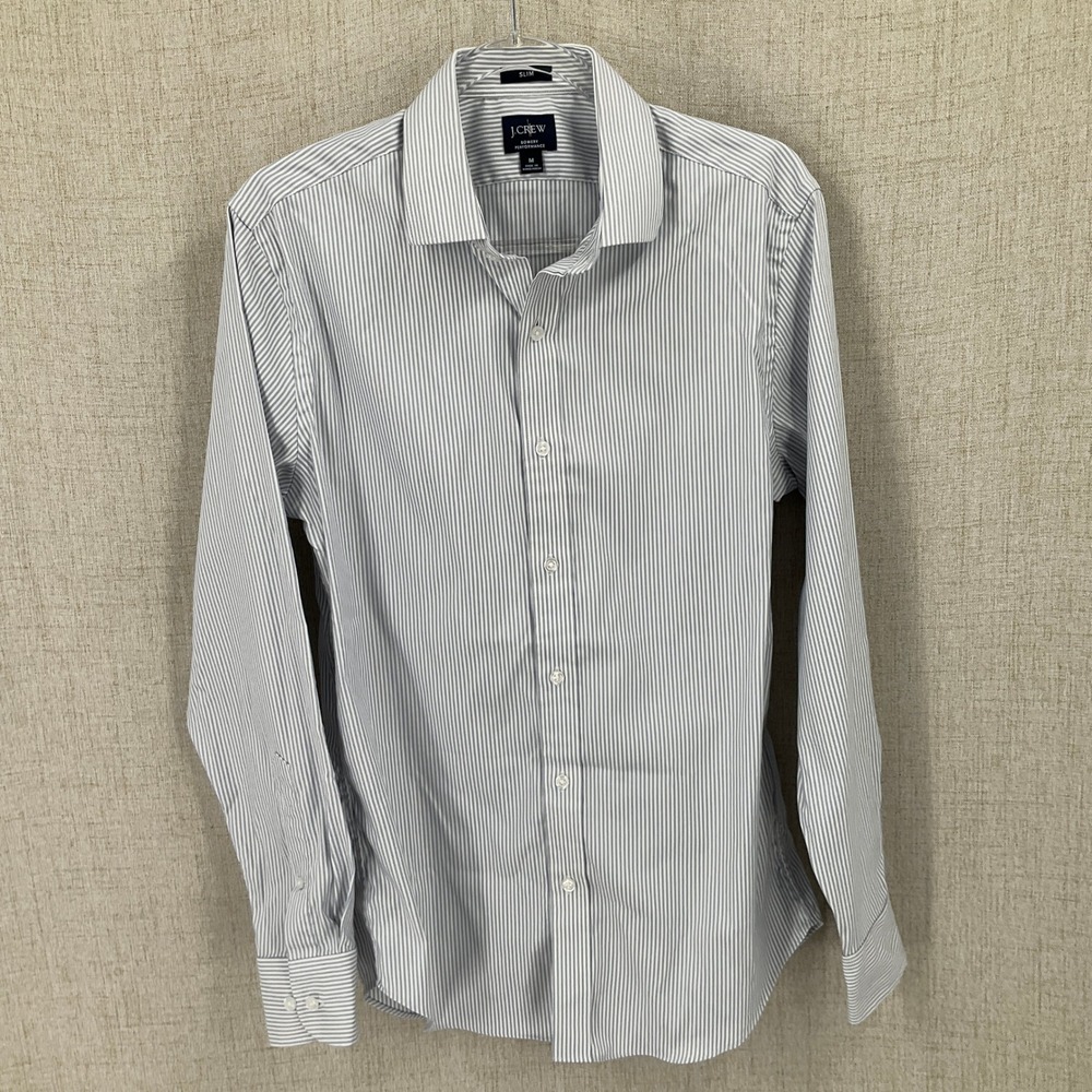 J.Crew Button Down Mens M Blue White Striped Bowery Performance Slim Classic